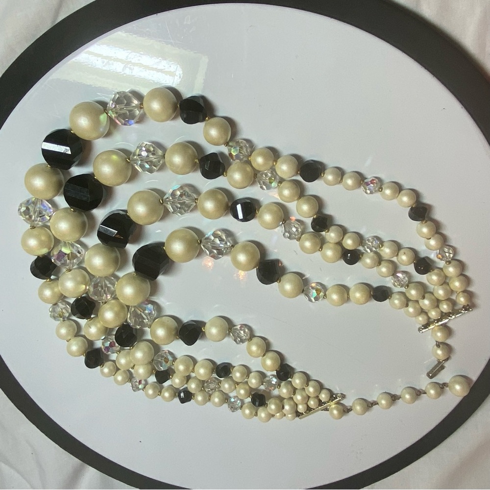 Laguna Vintage 4 strand faux peal & crystal necklace.
